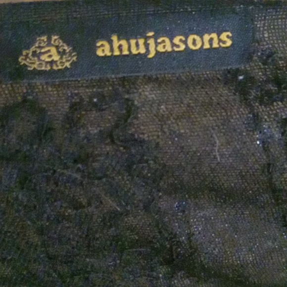 AHUJASONS! Luxury Pashmina! Dupatta black&gold block print sequins!! Deadstock - Picture 7 of 17